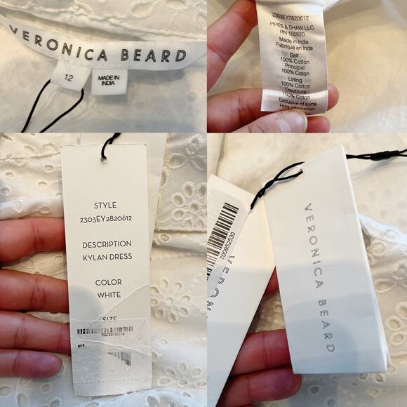 VERONICA BEARD Kylan Dress Mini Button Down Collared Cotton White Long Sleeve 12 - Picture 6 of 11